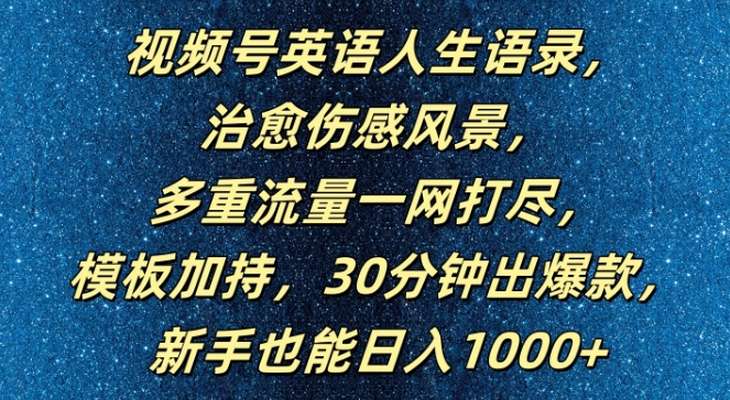 视频号英语人生语录，多重流量一网打尽，模板加持，30分钟出爆款，新手也能日入1000+【揭秘】-天韵资源网