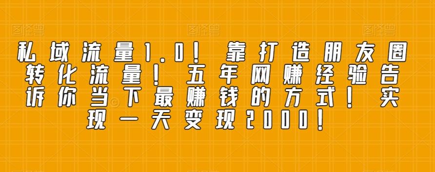 私域流量1.0！靠打造朋友圈转化流量！五年网赚经验告诉你当下最赚钱的方式！实现一天变现2000！-天韵资源网