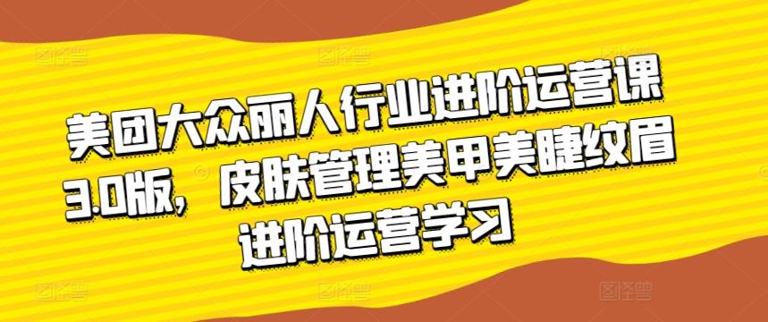 美团大众丽人行业进阶运营课3.0版，皮肤管理美甲美睫纹眉进阶运营学习-天韵资源网