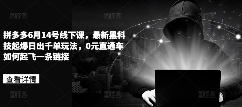 拼多多6月14号线下课，最新黑科技起爆日出千单玩法，0元直通车如何起飞一条链接-天韵资源网