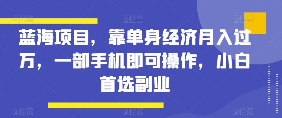 蓝海项目，靠单身经济月入过万，一部手机即可操作，小白首选副业【揭秘】-天韵资源网
