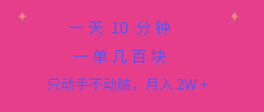 一天10 分钟 一单几百块 简单无脑操作 月入2W+教学-天韵资源网
