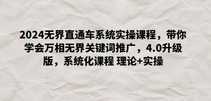 2024无界直通车系统实操课程，带你学会万相无界关键词推广，4.0升级版，系统化课程 理论+实操-天韵资源网