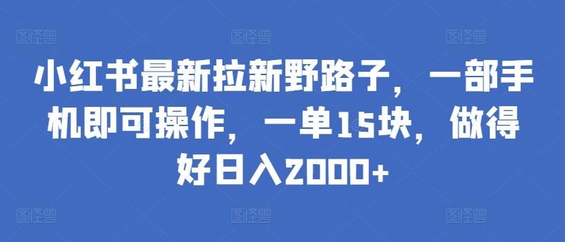 小红书最新拉新野路子，一部手机即可操作，一单15块，做得好日入2000+【揭秘】-天韵资源网