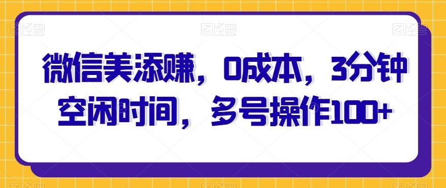 微信美添赚，0成本，3分钟空闲时间，多号操作100+-天韵资源网