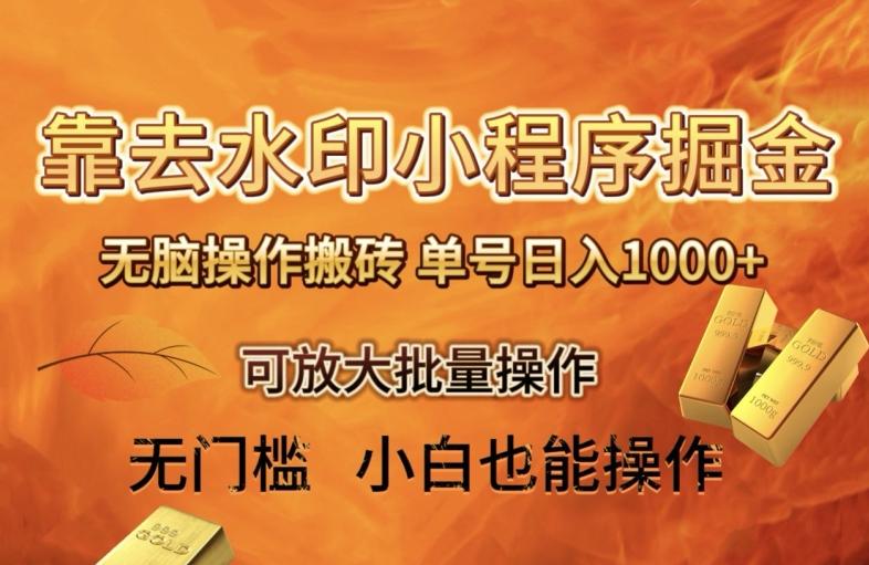 靠去水印小程序无脑操作搬砖，单号日入1000+保姆级教程可放大批量操作【揭秘】-天韵资源网