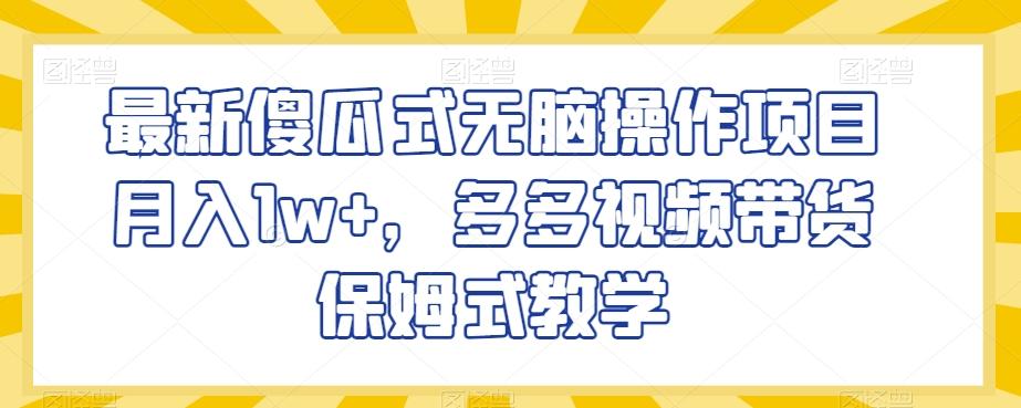 最新傻瓜式无脑操作项目月入1w+，多多视频带货保姆式教学【揭秘】-天韵资源网