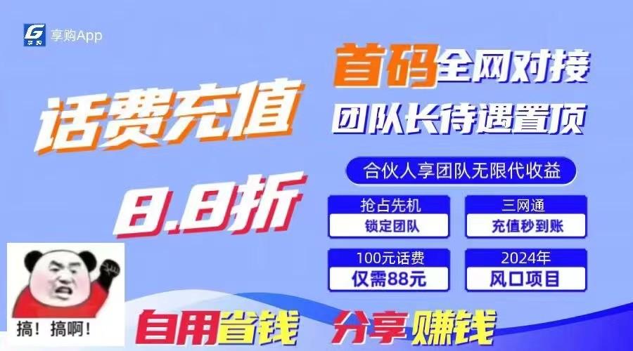 88折冲话费立马到账，刚需市场人人需要，自用省钱分享轻松日入千元，管道收益躺赚模式-天韵资源网