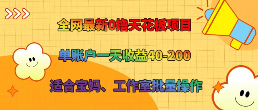 全网最新0撸天花板项目 单账户一天收益40-200 适合宝妈、工作室批量操作-天韵资源网