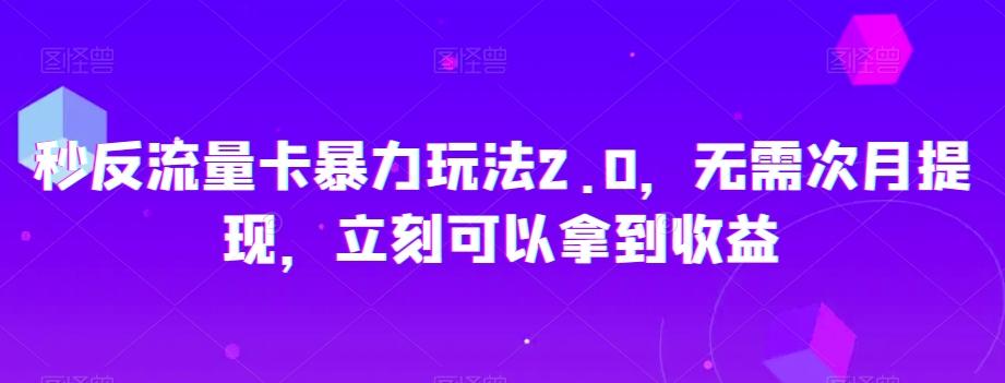 秒反流量卡暴力玩法2.0，无需次月提现，立刻可以拿到收益【揭秘】-天韵资源网