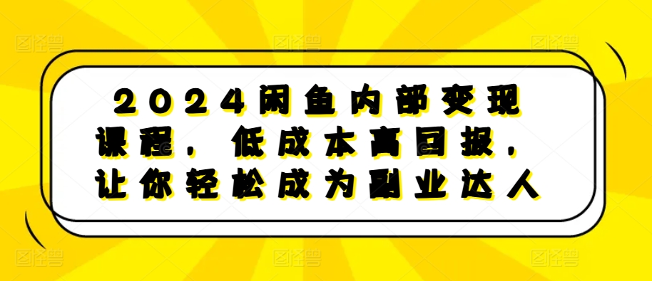 2024闲鱼内部变现课程，低成本高回报，让你轻松成为副业达人-天韵资源网