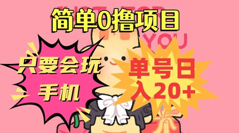 简单0撸项目，只要会玩手机，单号日入20+，新手小白也能操作-天韵资源网