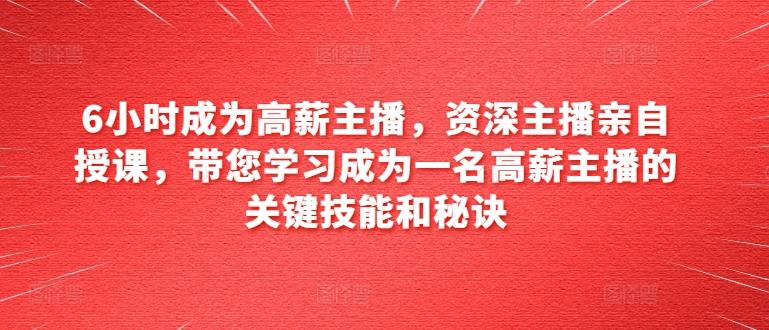 6小时成为高薪主播，资深主播亲自授课，带您学习成为一名高薪主播的关键技能和秘诀-天韵资源网