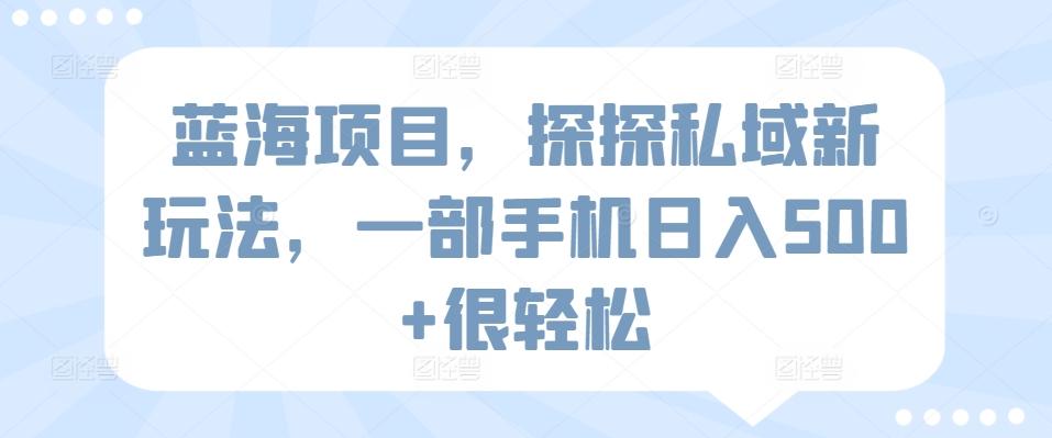 蓝海项目，探探私域新玩法，一部手机日入500+很轻松【揭秘】-天韵资源网