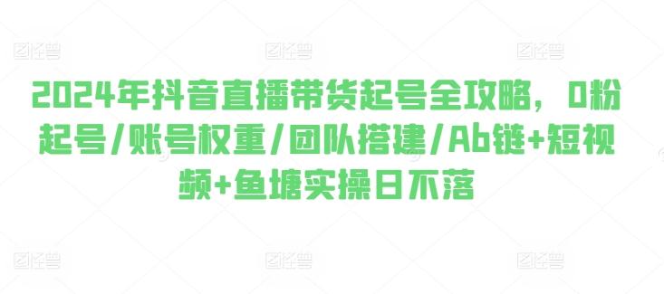 2024年抖音直播带货起号全攻略，0粉起号/账号权重/团队搭建/Ab链+短视频+鱼塘实操日不落-天韵资源网