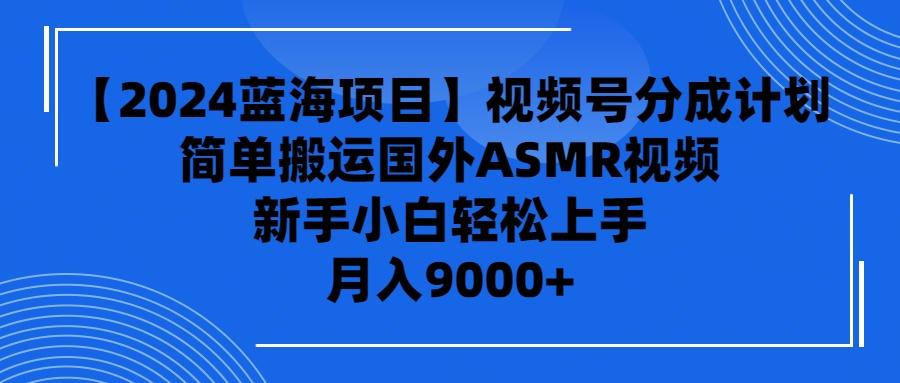 (9743期)【2024蓝海项目】视频号分成计划，无脑搬运国外ASMR视频，新手小白轻松…-天韵资源网