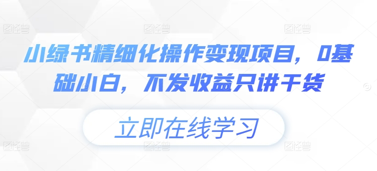 小绿书精细化操作变现项目，0基础小白，不发收益只讲干货-天韵资源网