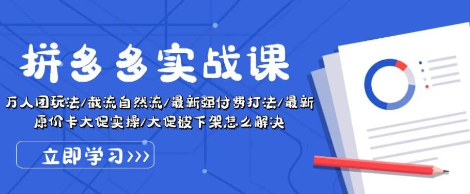 拼多多实战课：万人团玩法/截流自然流/最新强付费打法/最新原价卡大促..-天韵资源网