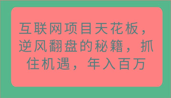 互联网项目天花板，逆风翻盘的秘籍，抓住机遇，年入百万-天韵资源网