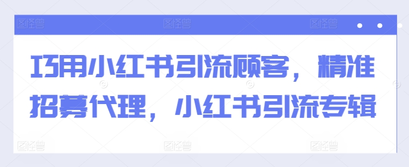 巧用小红书引流顾客，精准招募代理，小红书引流专辑-天韵资源网