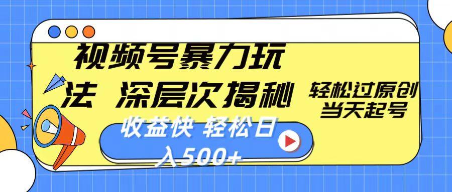 视频号暴力玩法，深层次揭秘,轻松过原创，当天起号，收益快，轻松日入500+-天韵资源网