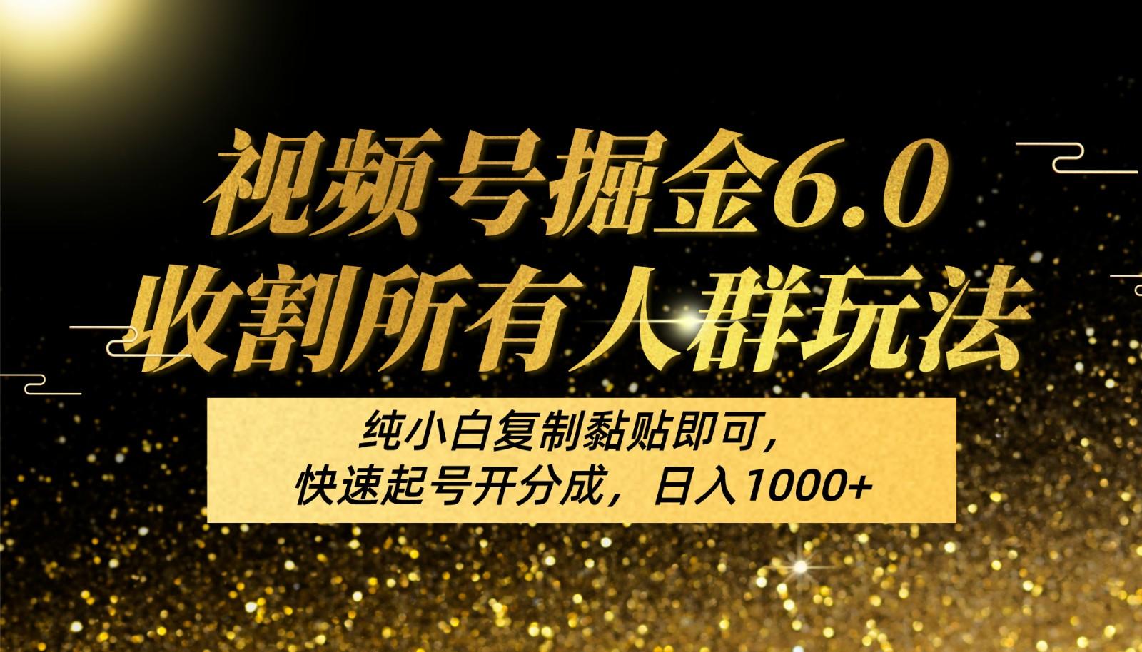 视频号掘金6.0收割所有人群玩法！纯小白复制黏贴即可，快速起号开分成，日入1000+-天韵资源网
