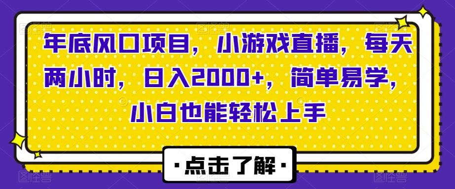 年底风口项目，小游戏直播，每天两小时，日入2000+，简单易学，小白也能轻松上手-天韵资源网