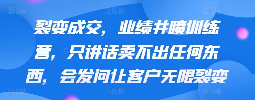裂变成交，业绩井喷训练营，只讲话卖不出任何东西，会发问让客户无限裂变-天韵资源网