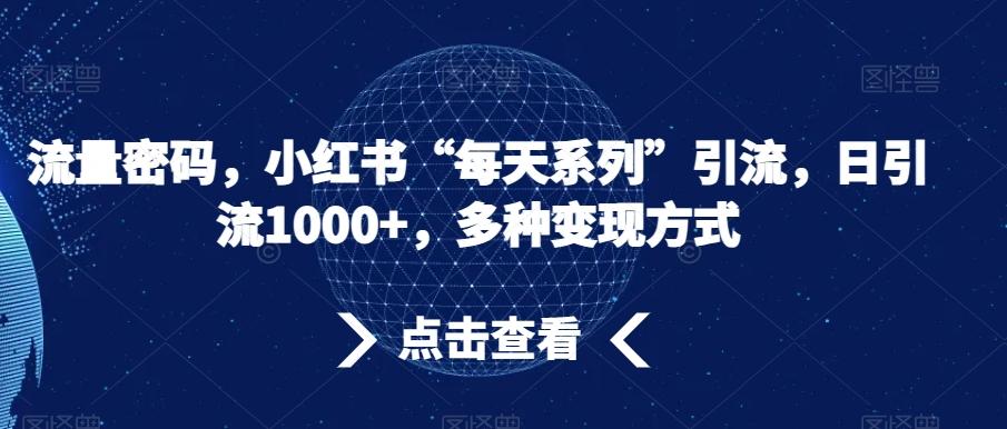 流量密码，小红书“每天系列”引流，日引流1000+，多种变现方式【揭秘】-天韵资源网