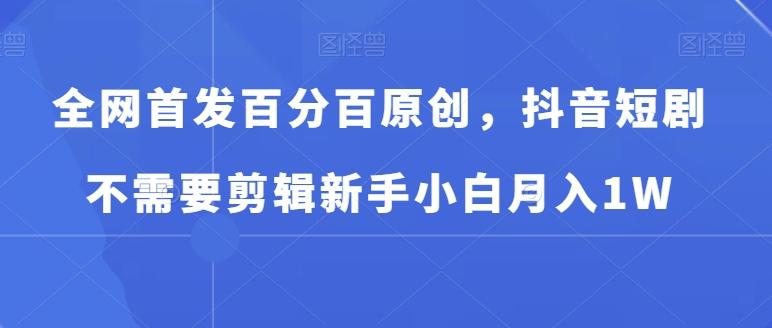 全网首发百分百原创，抖音短剧不需要剪辑新手小白月入1W-天韵资源网