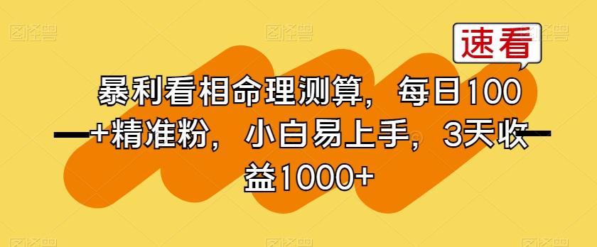 暴利看相命理测算，每日100+精准粉，小白易上手，3天收益1000+【揭秘】-天韵资源网