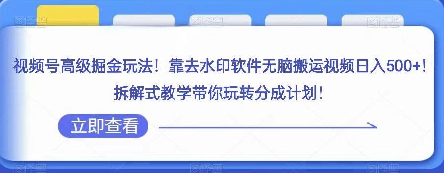 视频号高级掘金玩法，靠去水印软件无脑搬运视频日入500+，拆解式教学带你玩转分成计划【揭秘】-天韵资源网