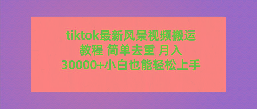 (9804期)tiktok最新风景视频搬运教程 简单去重 月入30000+附全套工具-天韵资源网