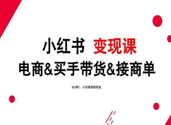 2024年最新小红书变现课，电商&买手带货&接商单，从0到1，小白高效轻创业-天韵资源网