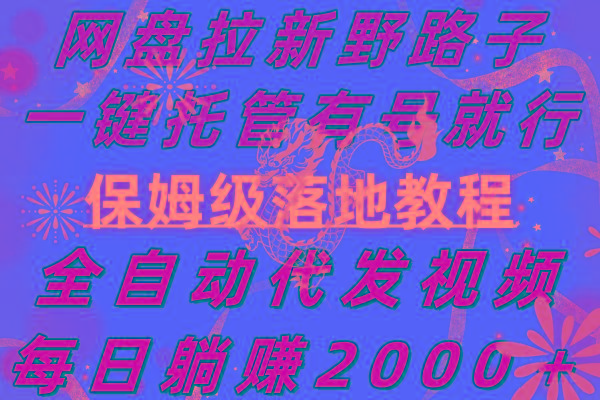 网盘拉新野路子，一键托管有号就行，全自动代发视频，每日躺赚2000＋，…-天韵资源网