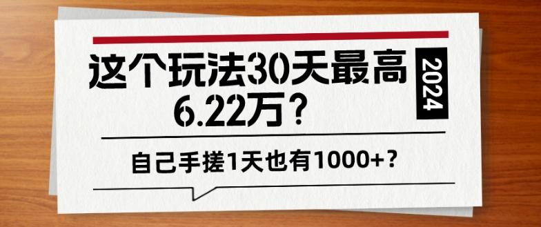 这个玩法30天最高6.22万？自己手搓1天也有1000+？-天韵资源网