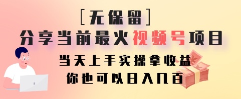 无保留分享当前最火视频号项目，当天上手实操拿收益，你也可以日入几百-天韵资源网