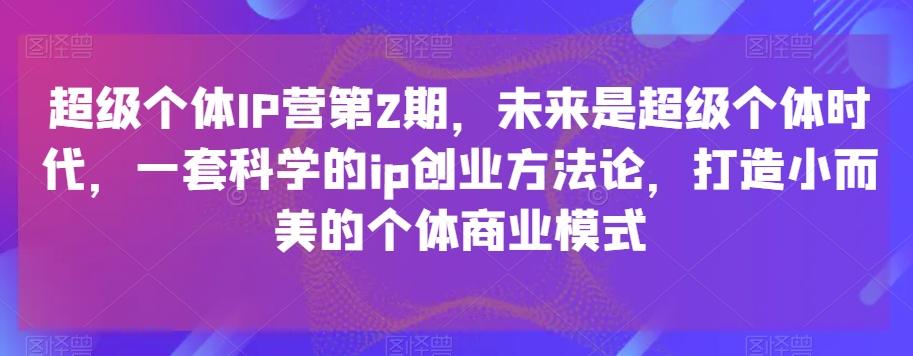 超级个体IP营第2期，未来是超级个体时代，一套科学的ip创业方法论，打造小而美的个体商业模式-天韵资源网