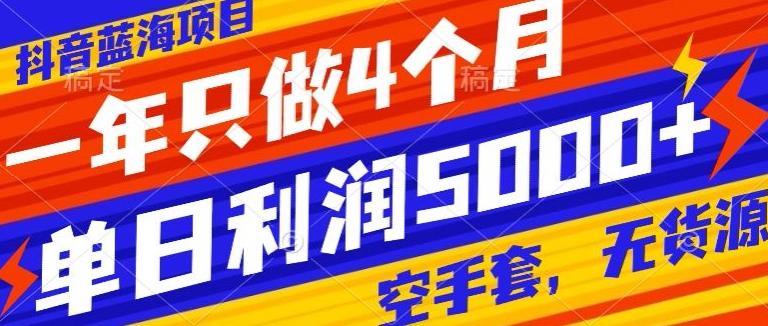 抖音蓝海项目，一年只做4个月，空手套，无货源，单日利润5000+-天韵资源网