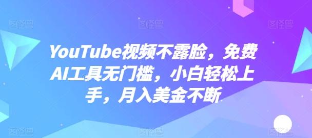 YouTube视频不露脸，免费AI工具无门槛，小白轻松上手，月入美金不断【揭秘】-天韵资源网