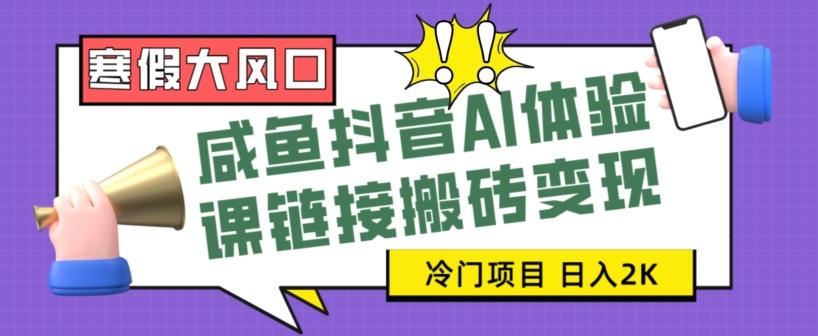 寒假大风口咸鱼抖音AI体验课链接搬砖变现，全网首发冷门项目，小白可日入2K+【揭秘】-天韵资源网