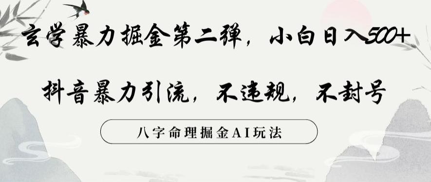 玄学暴力掘金第二弹，小白日入500+，抖音暴力引流，不违规，术封号，八字命理掘金AI玩法【揭秘】-天韵资源网
