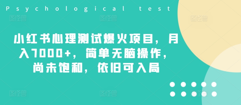 小红书心理测试爆火项目，月入7000+，简单无脑操作，尚未饱和，依旧可入局-天韵资源网