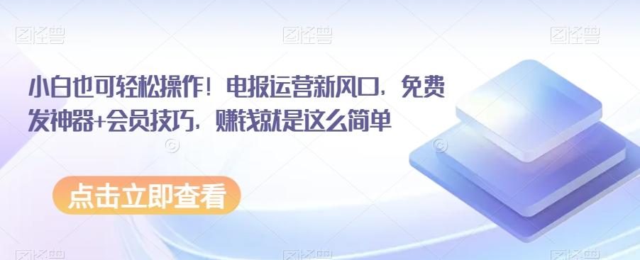 小白也可轻松操作！电报运营新风口，免费发神器+会员技巧，赚钱就是这么简单-天韵资源网