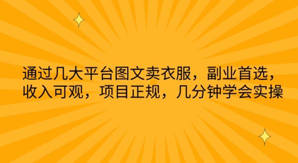 通过几大平台图文卖衣服，副业首选，收入可观，项目正规，几分钟学会实操【揭秘】-天韵资源网
