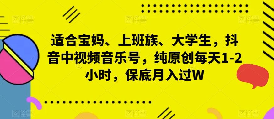 适合宝妈、上班族、大学生，抖音中视频音乐号，纯原创每天1-2小时，保底月入过W-天韵资源网