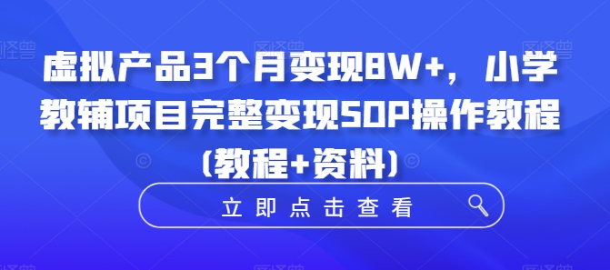 虚拟产品3个月变现8W+，小学教辅项目完整变现SOP操作教程(教程+资料)-天韵资源网