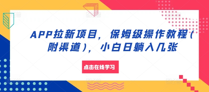 APP拉新项目，保姆级操作教程(附渠道)，小白日躺入几张【揭秘】-天韵资源网