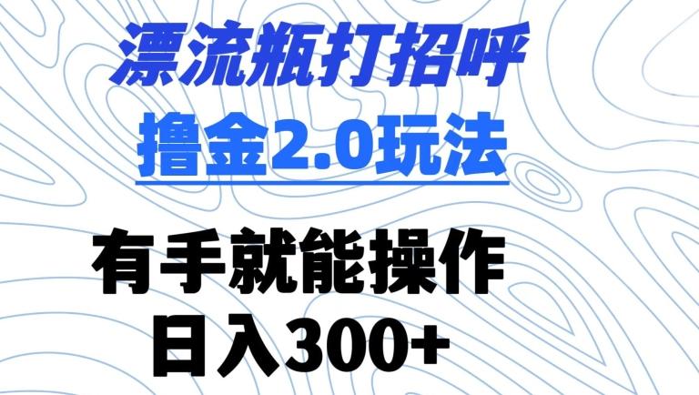 漂流瓶打招呼撸金2.0玩法，有手就能做，日入300+【揭秘】-天韵资源网