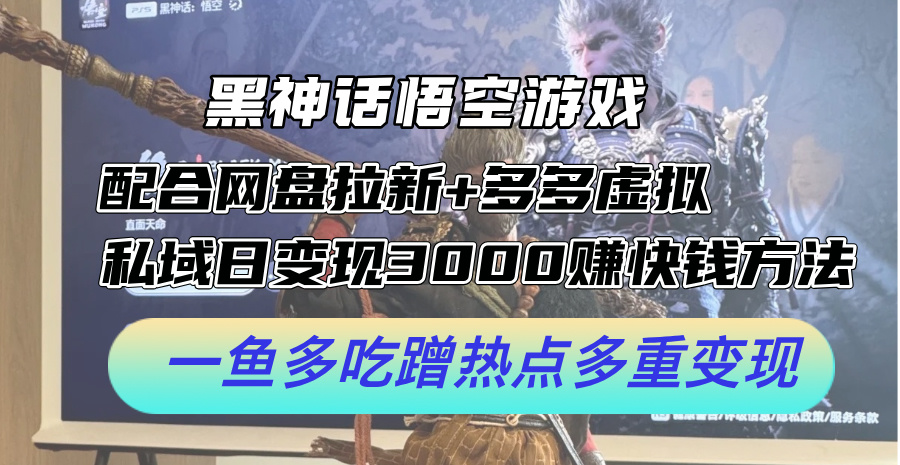 黑神话悟空游戏配合网盘拉新+多多虚拟+私域日变现3k+赚快钱方法，一鱼多吃蹭热点多重变现【揭秘】-天韵资源网